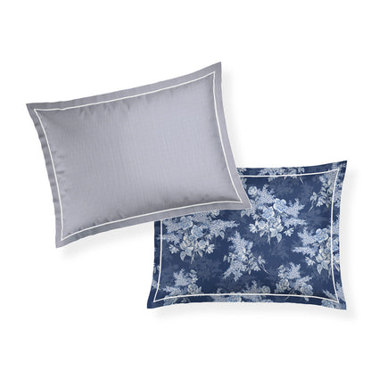 Pillowcase cotton satin - Lignes épurées White / Light blue