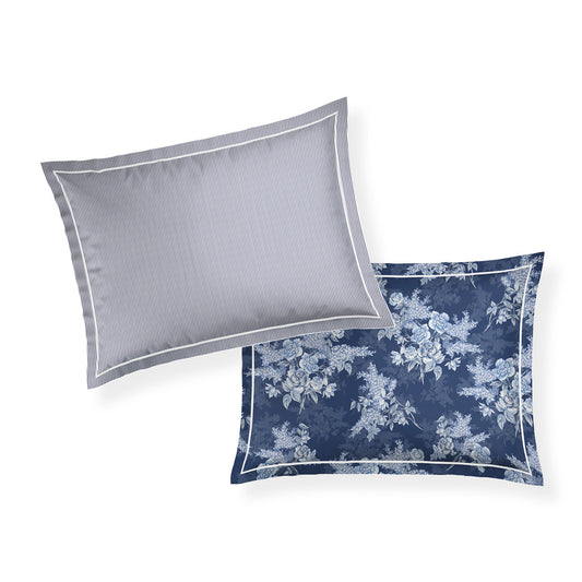 Pillowcase cotton satin - Lignes épurées White / Light blue