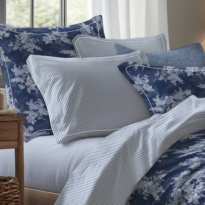 Pillowcase cotton satin - Lignes épurées White / Light blue