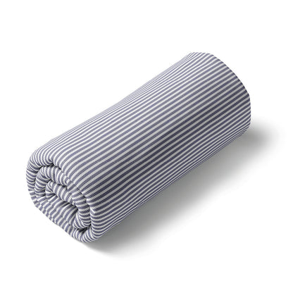 Fitted sheet cotton satin - Lignes épurées White / Light blue