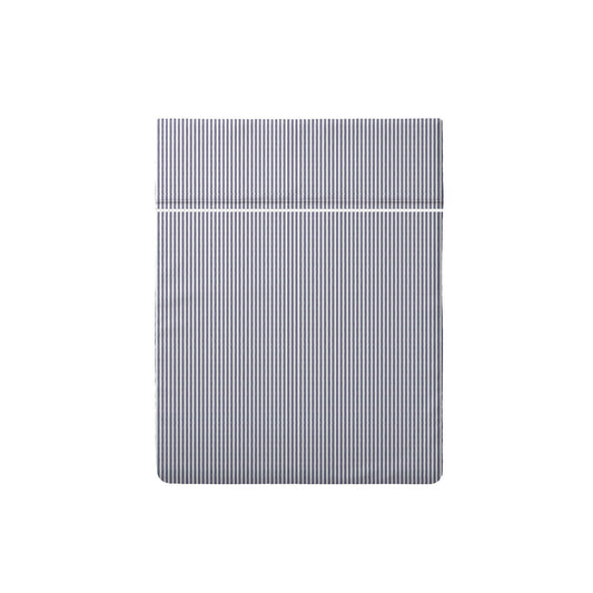 Drap plat satin de coton - Lignes épurées Blanc / Bleu clair