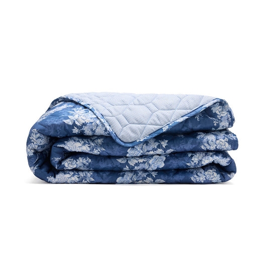 Bedspread cotton satin - Azur fleuri blue - 220 x 250 cm