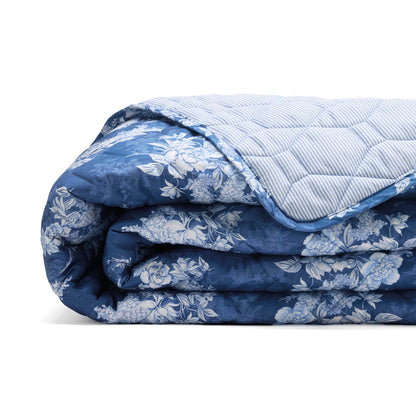 Bedspread cotton satin - Azur fleuri blue - 220 x 250 cm