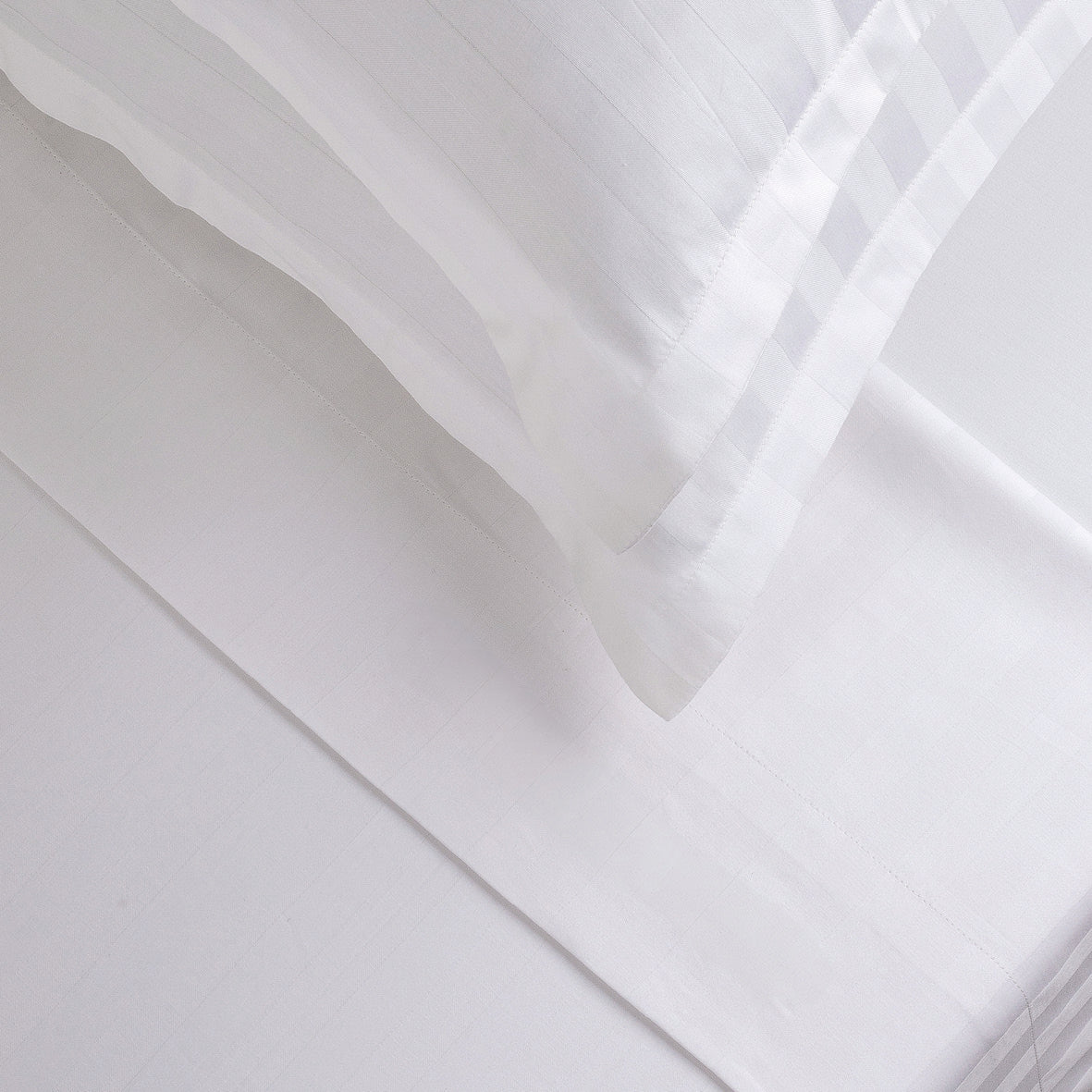 Sheet set + bedspread cotton satin - Dobby stripe woven / Aile mélodique White
