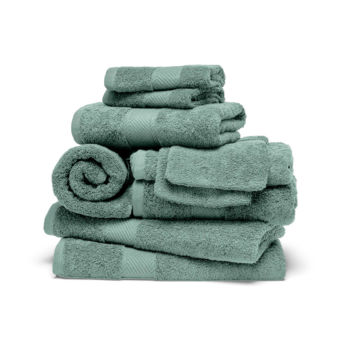 Complete bath linen set combed cotton - Nuage Bottle green