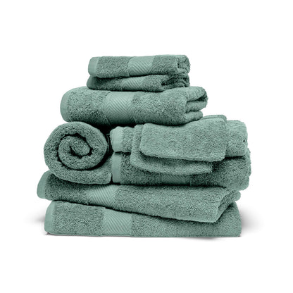 Complete bath linen set combed cotton - Nuage Bottle green