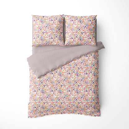 Duvet cover + pillowcase cotton satin - Jardin poudré White