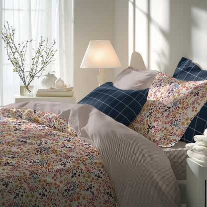 Duvet cover + pillowcase cotton satin - Jardin poudré White