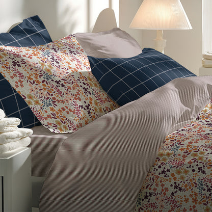 Duvet cover + pillowcase cotton satin - Jardin poudré White