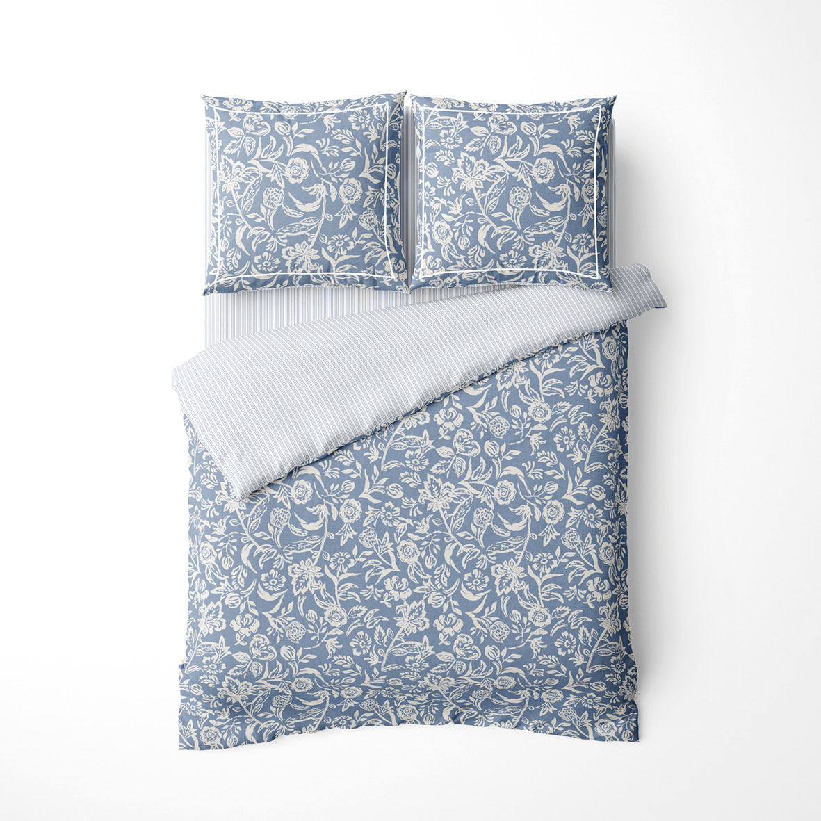 Duvet cover + pillowcase cotton satin - Toile florale Blue