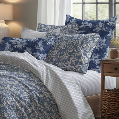 Duvet cover + pillowcase cotton satin - Toile florale Blue