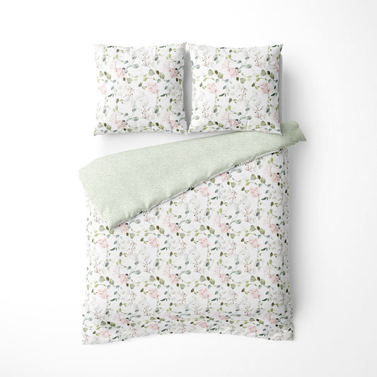 Duvet cover + pillowcase cotton satin - Fleur d’aube White