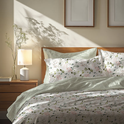 Duvet cover + pillowcase cotton satin - Fleur d’aube White