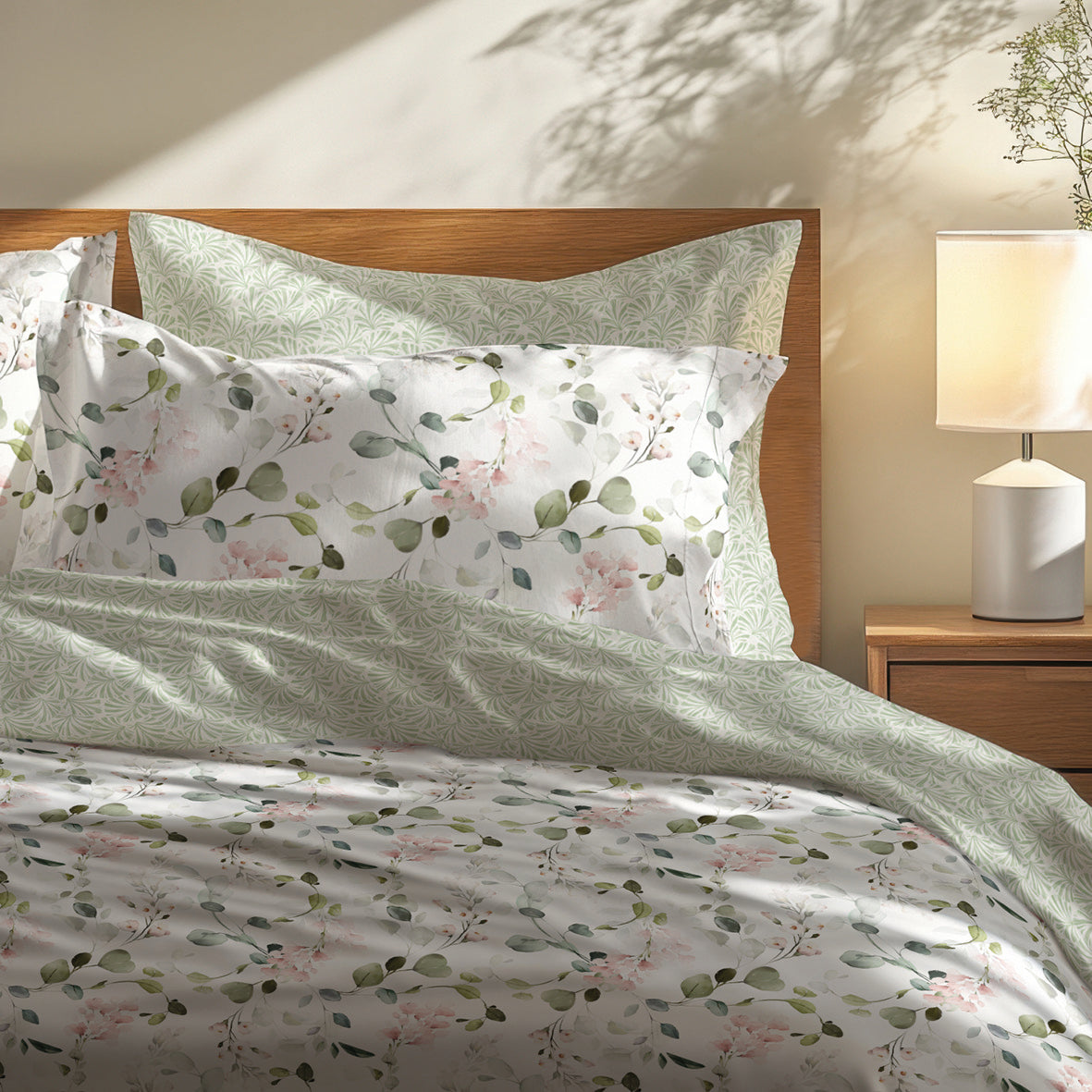 Duvet cover + pillowcase cotton satin - Fleur d’aube White