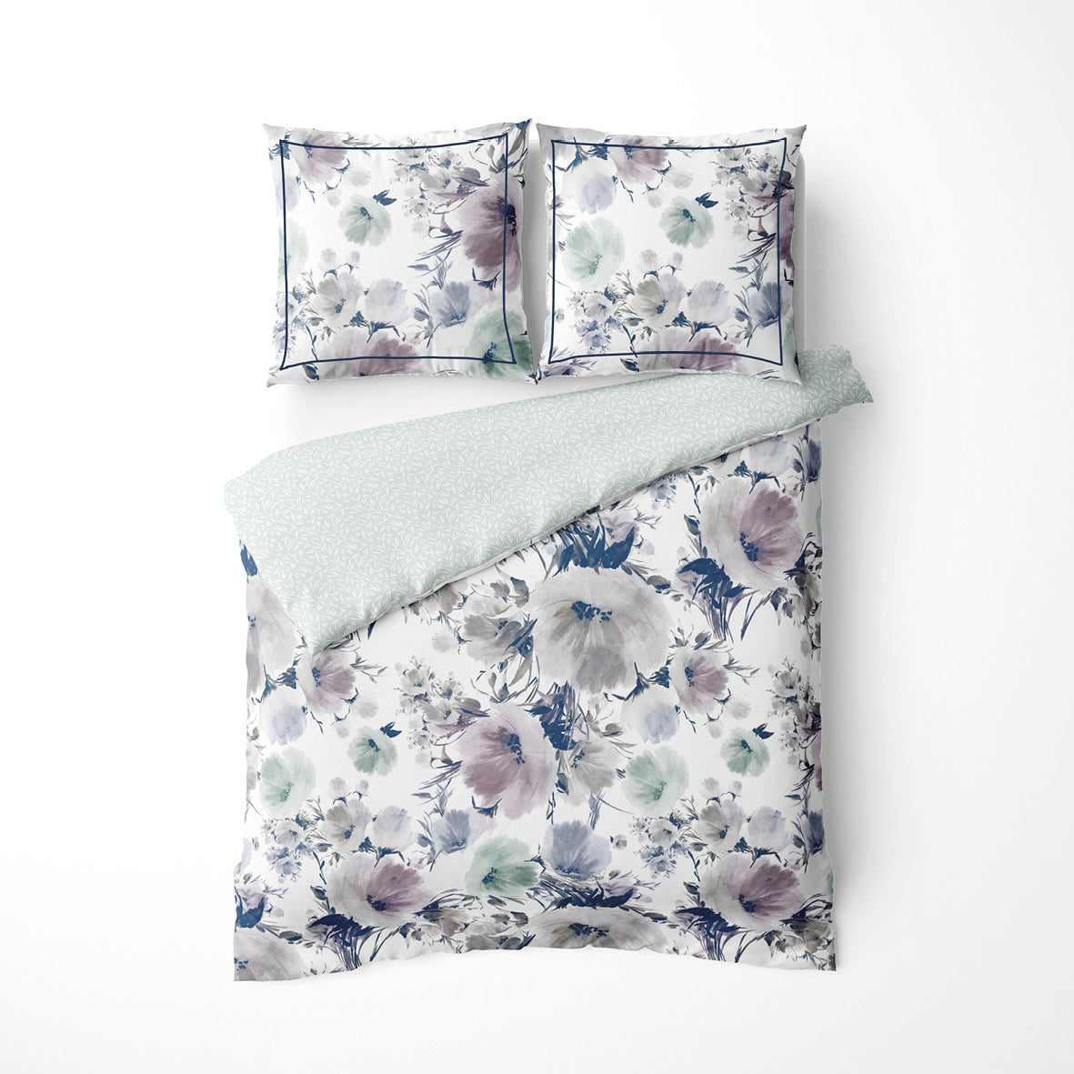 Duvet cover + pillowcase cotton satin - Voile botanique White