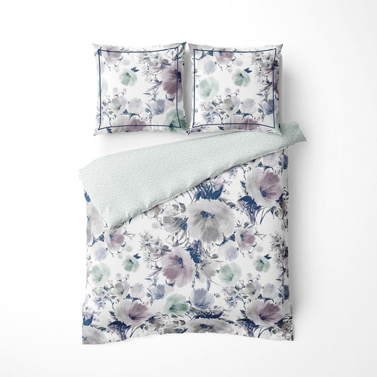 Duvet cover + pillowcase cotton satin - Voile botanique White