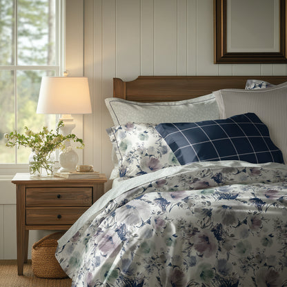 Duvet cover + pillowcase cotton satin - Voile botanique White