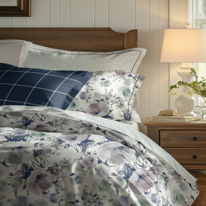 Duvet cover + pillowcase cotton satin - Voile botanique White