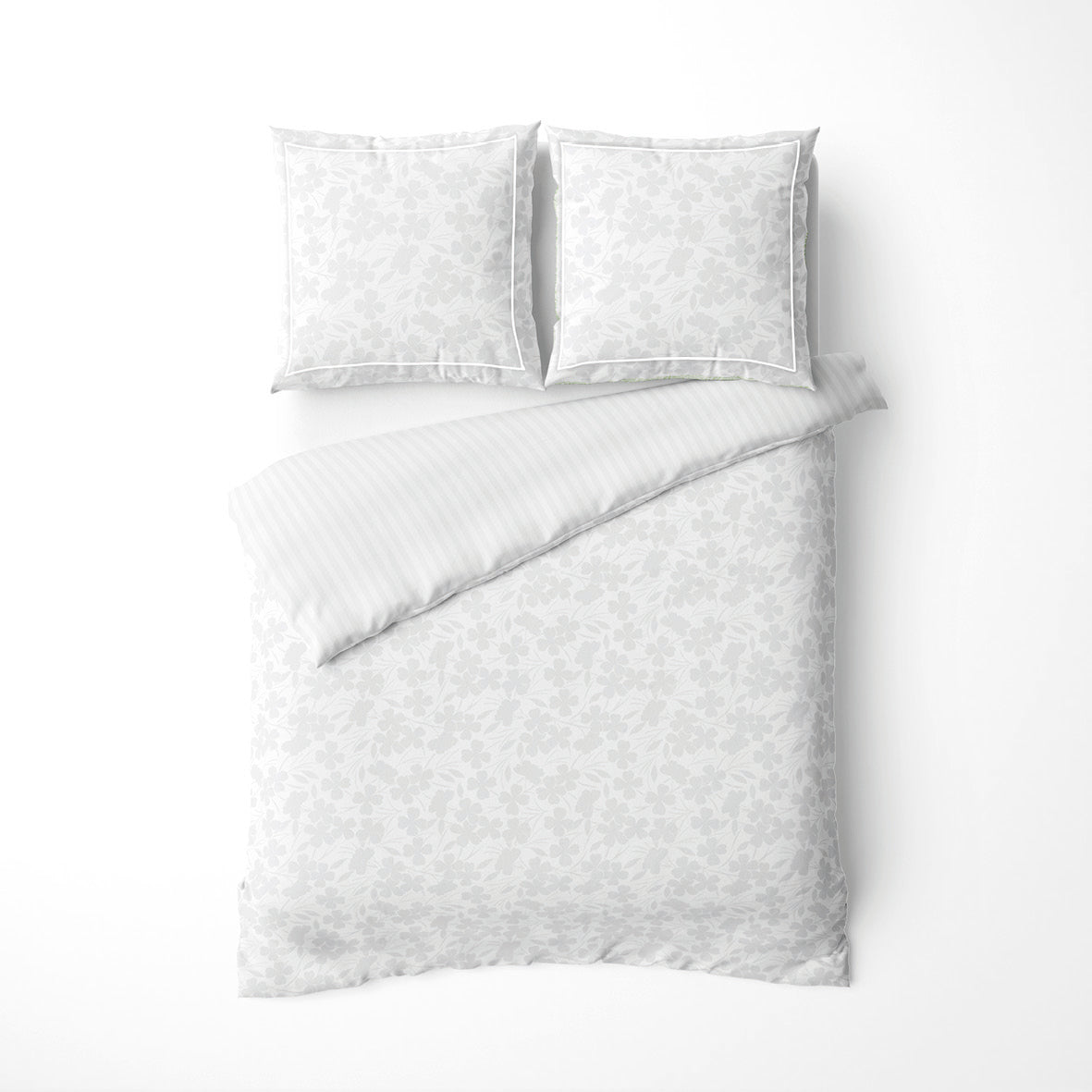 Housse de couette + taie d'oreiller satin de coton tissé Jacquard - Brume florale Blanc