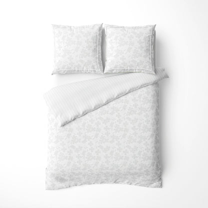 Housse de couette + taie d'oreiller satin de coton tissé Jacquard - Brume florale Blanc