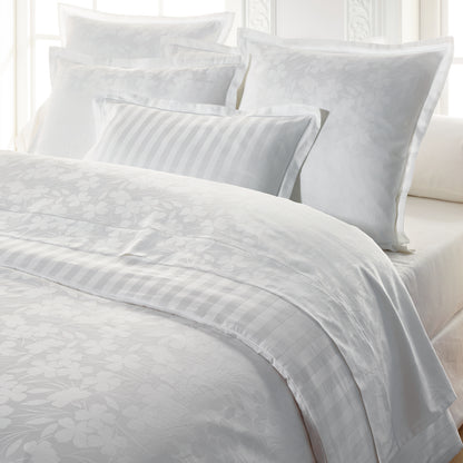 Housse de couette + taie d'oreiller satin de coton tissé Jacquard - Brume florale Blanc