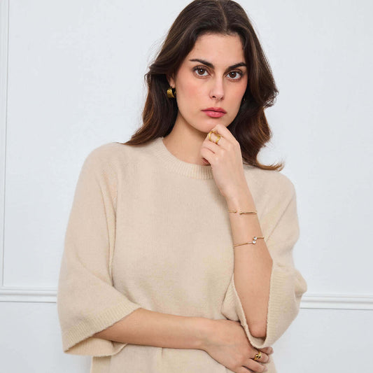 COL ROND AVEC MANCHES 3/4 LOUIE BEIGE