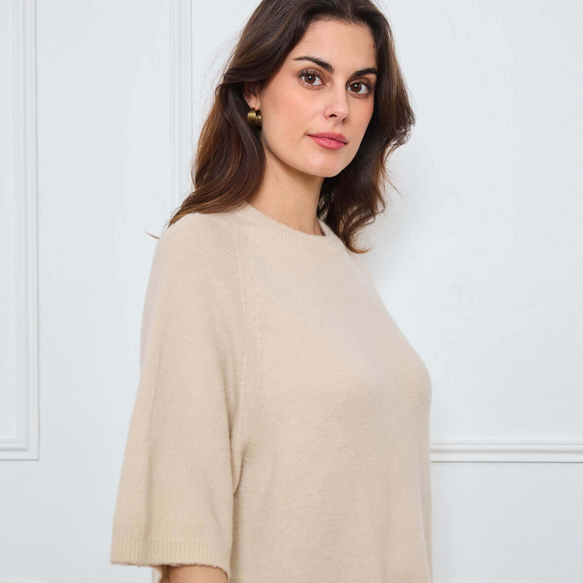 COL ROND AVEC MANCHES 3/4 LOUIE BEIGE