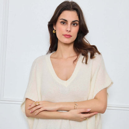 COL V OVERSIZED SANS MANCHES MILIE BLANC