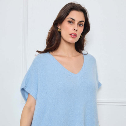 COL V OVERSIZED SANS MANCHES MILIE BLEU CLAIR