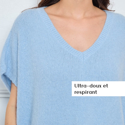 COL V OVERSIZED SANS MANCHES MILIE BLEU CLAIR