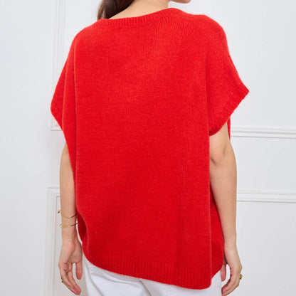 COL V OVERSIZED SANS MANCHES MILIE ROUGE