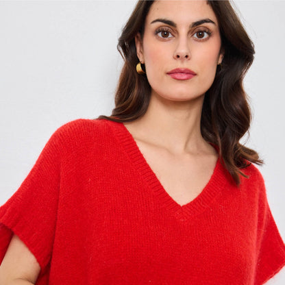 COL V OVERSIZED SANS MANCHES MILIE ROUGE