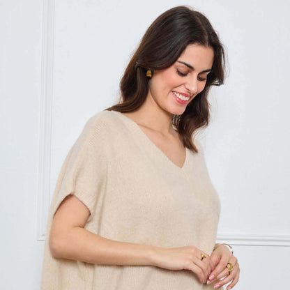 COL V OVERSIZED SANS MANCHES MILIE BEIGE