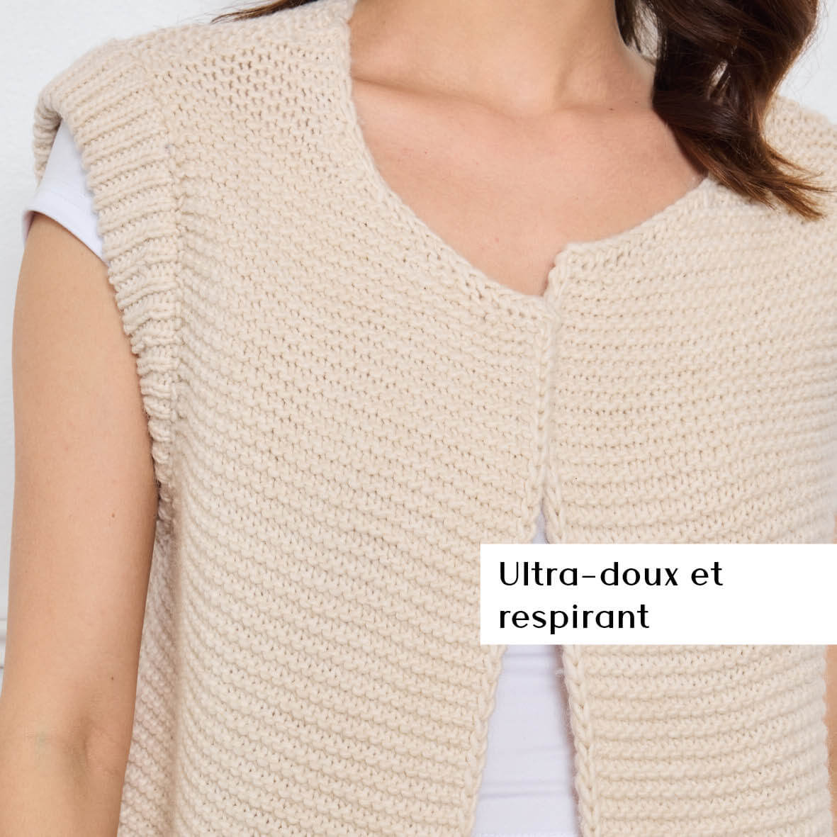 TRICOT SANS MANCHES THEOLINE ÉCRU