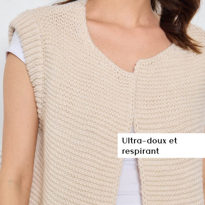 TRICOT SANS MANCHES THEOLINE ÉCRU