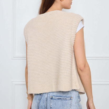 TRICOT SANS MANCHES THEOLINE ÉCRU