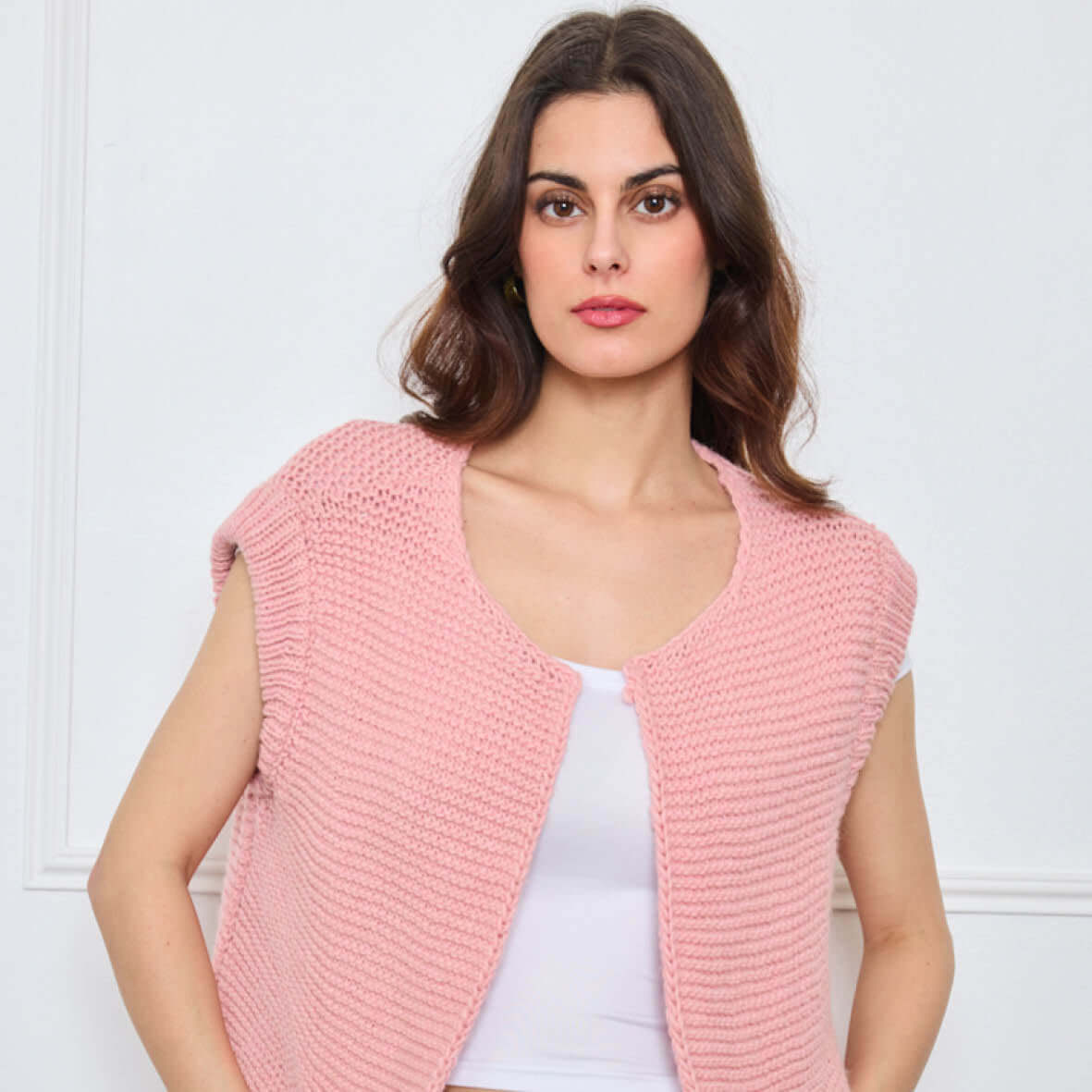 TRICOT SANS MANCHES THEOLINE ROSE CLAIR