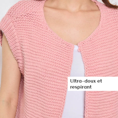 TRICOT SANS MANCHES THEOLINE ROSE CLAIR