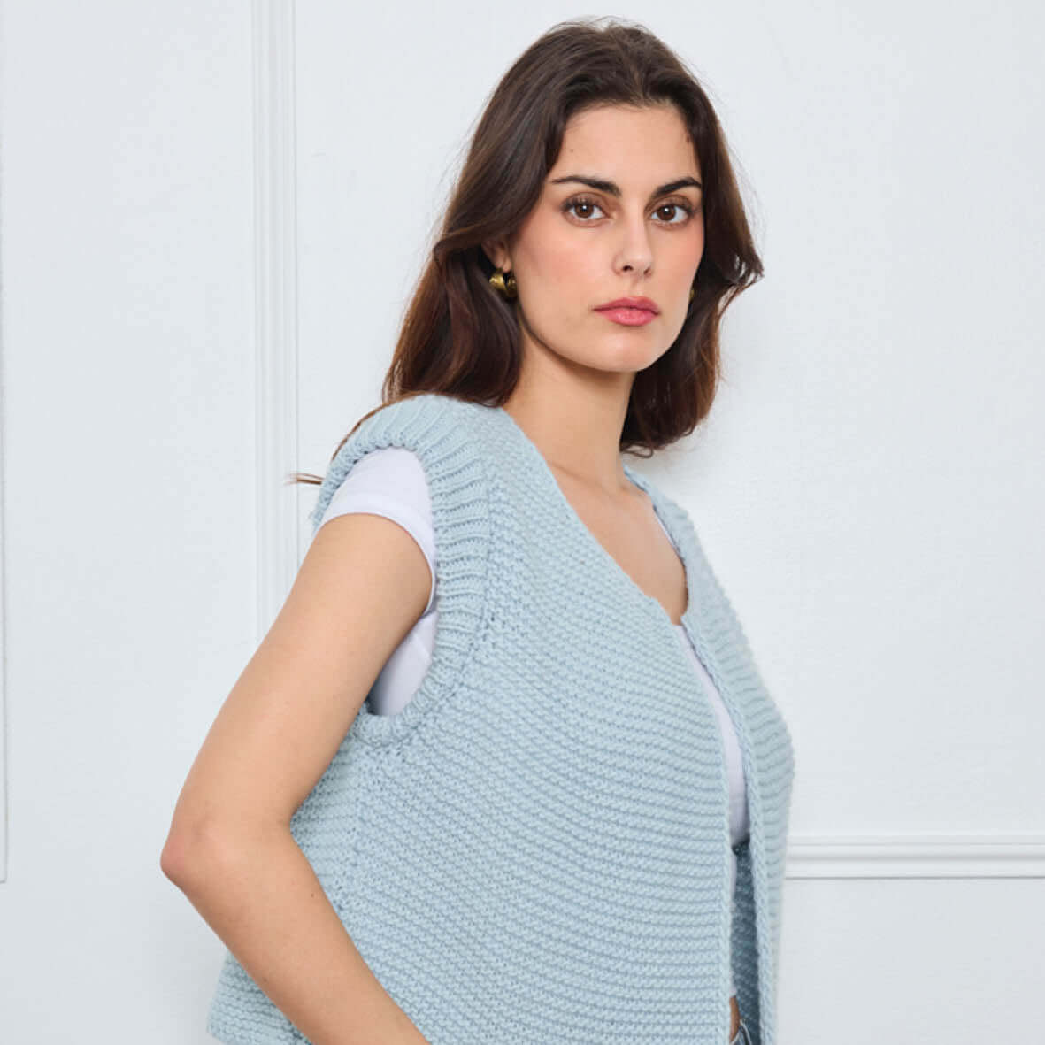 TRICOT SANS MANCHES THEOLINE BLEU CLAIR