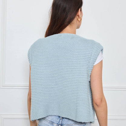 TRICOT SANS MANCHES THEOLINE BLEU CLAIR