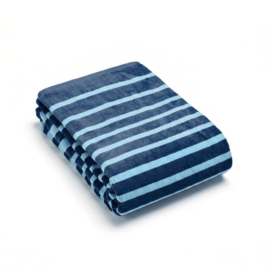 Beach towel cotton velvet - Sea stripes Blue