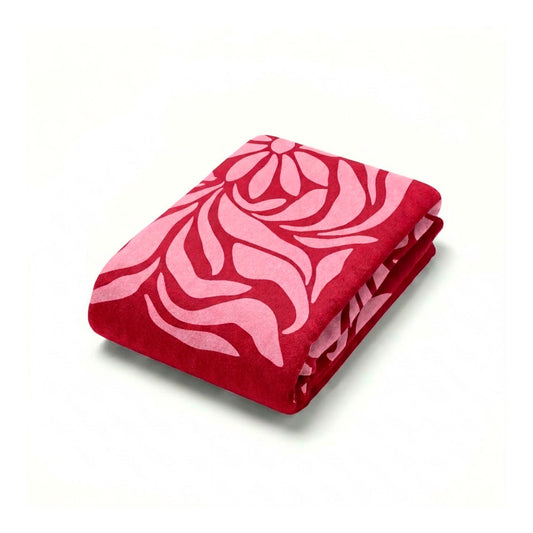 Beach towel cotton velvet - Petal flow Pink / Burgundy
