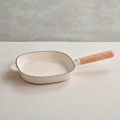 Enamelled cast iron frypan with wooden handle - cream - 20 cm