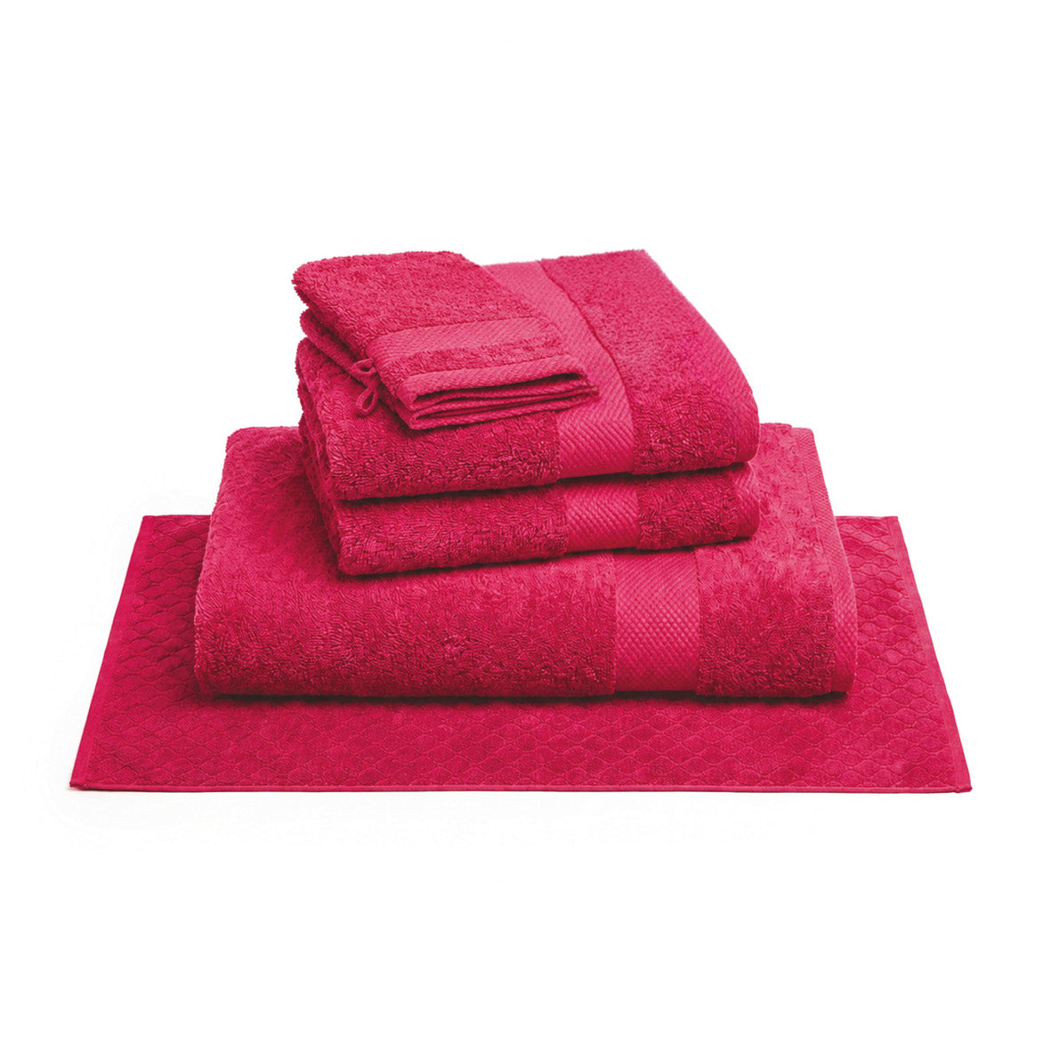Complete bath linen set combed cotton - Sérénité - 6 pieces Fuchsia