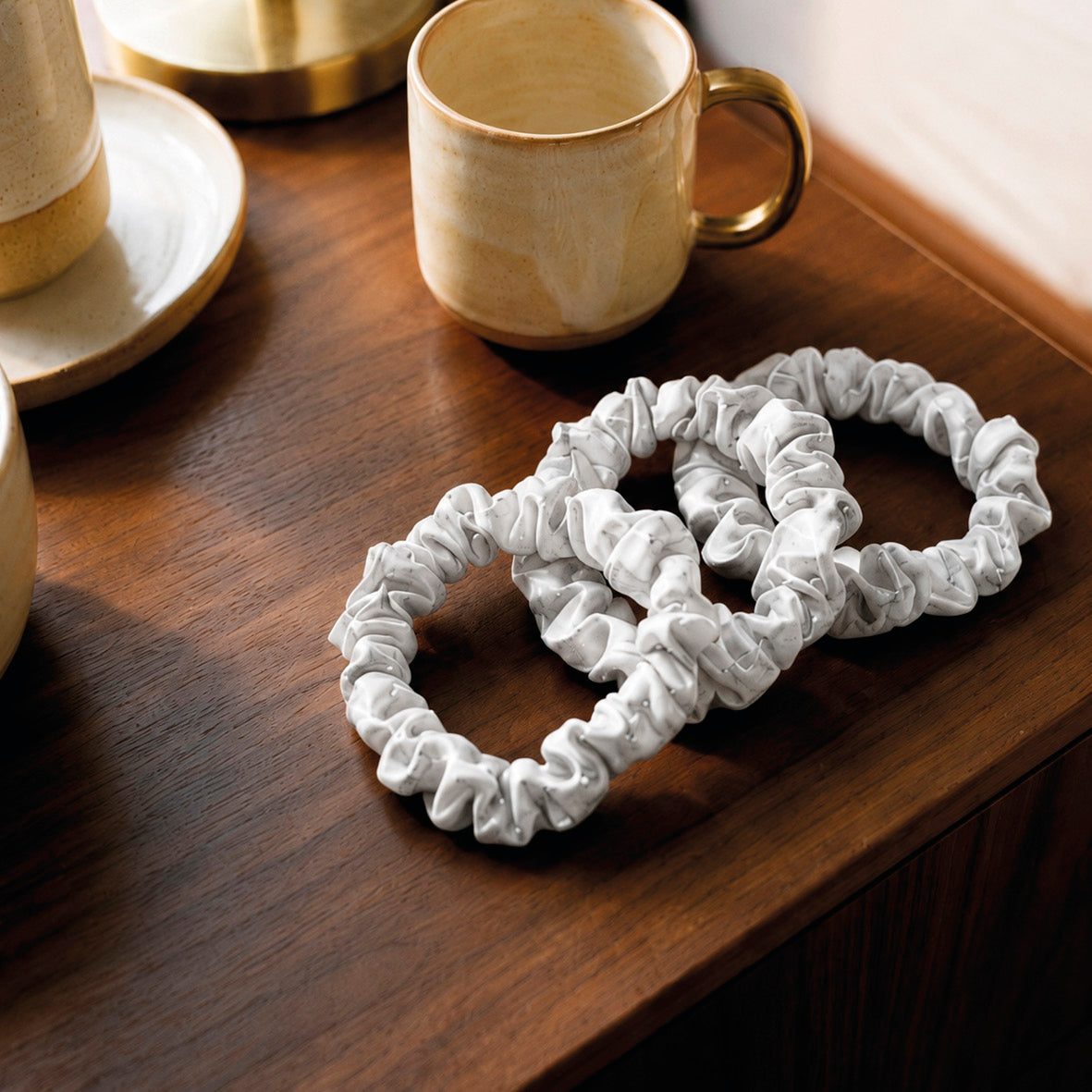 Set of 3 skinny scrunchies silk - Néora Grey marble - D 6 cm