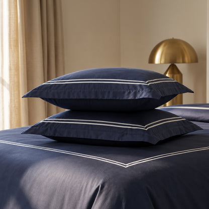 2 pillowcases - 100% cotton sateen TC200 - Nîmes - white / dark blue