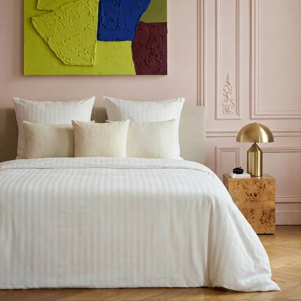 Duvet cover + pillowcase cotton satin dobby stripe woven White 160 x 210 cm