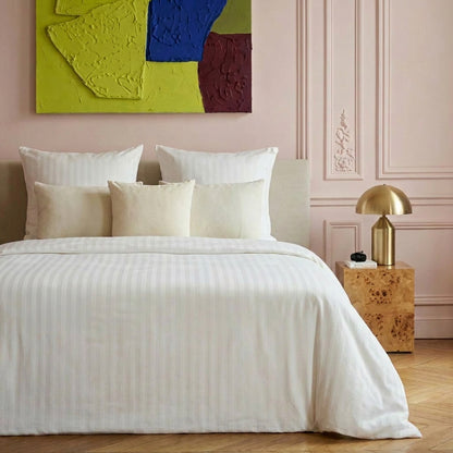 Duvet cover + pillowcase cotton satin dobby stripe woven White 160 x 210 cm