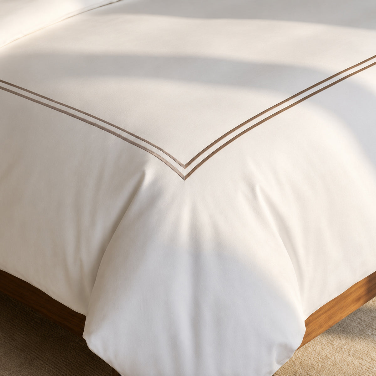 Duvet cover and pillowcase(s) set - 100% cotton sateen TC200 - Nîmes - taupe / white