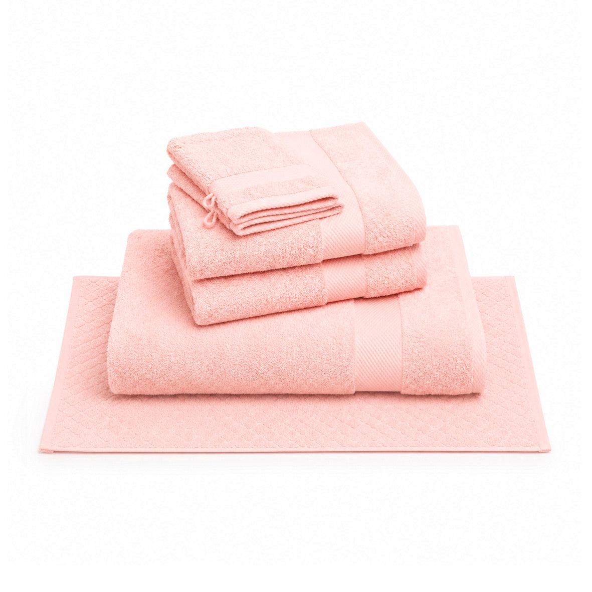 Complete bath linen set combed cotton - Sérénité - 6 pieces Salmon pink